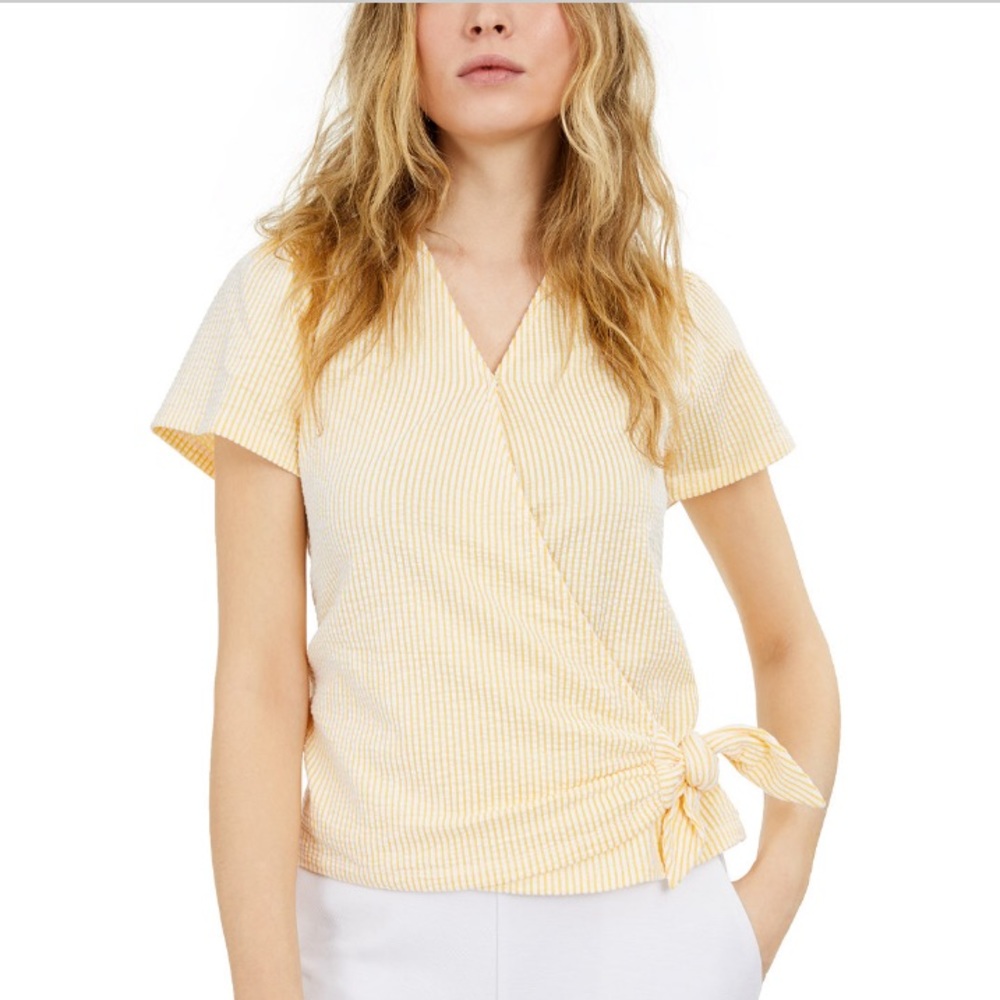 Michael Kors Seersucker Tie Wrap Top